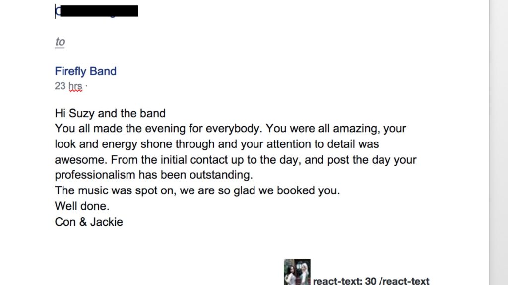 Firefly Band event testimonial