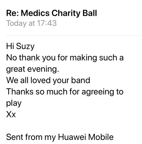 Firefly review Medics Charity Ball band for hire SE England